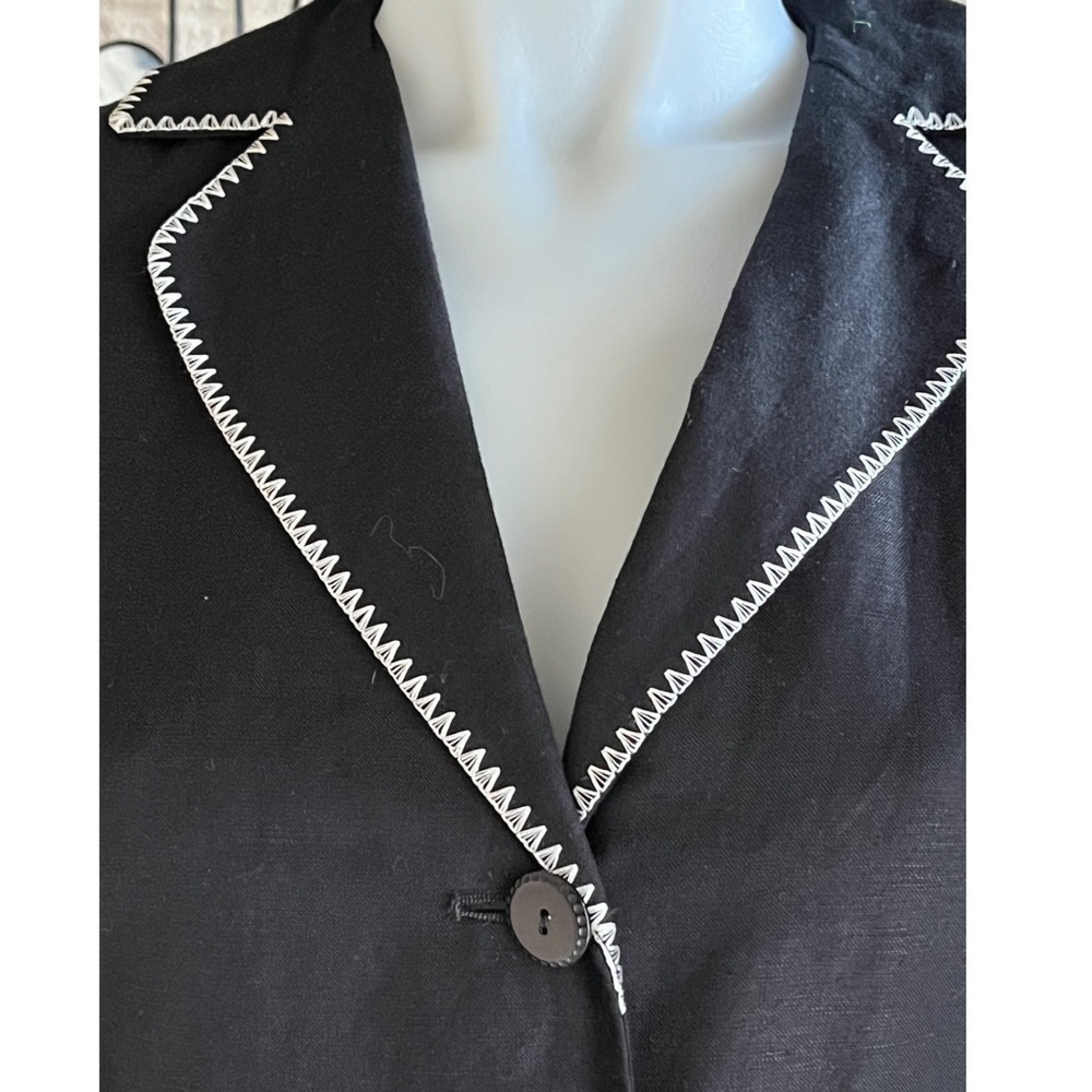 Larry Levine Linen Midi Coat Black White Stitching Trim Size 6 - Picture 5 of 10